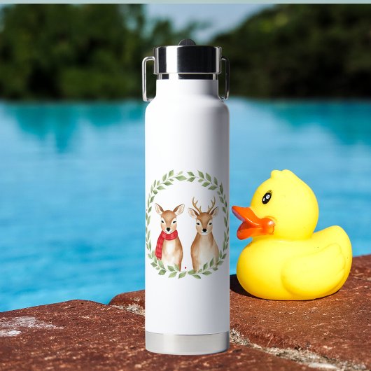 Aquarelle Noël Caribou Couple Bouteille d'eau