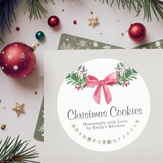 Aquarelle Noël Cookie Box Étiquette Red Bow