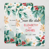 Aquarelle Noël "Enregistrer la date" Carte - Holly (Devant / Derrière)
