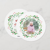 Aquarelle Noël Holly Wreath Cartes photos (Devant / Derrière)