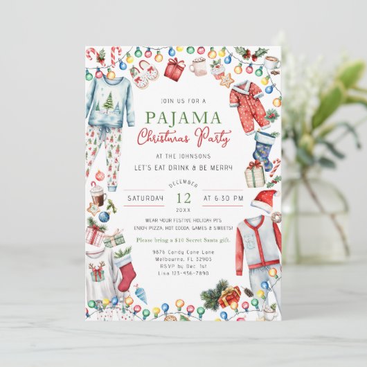 Aquarelle Noël Pajama Party Invitation (Debout devant)