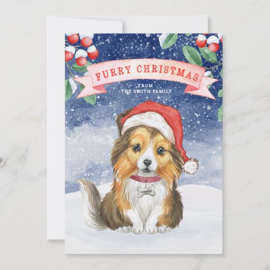 Aquarelle Noël Sheltie Furie Carte de Noël (Devant)