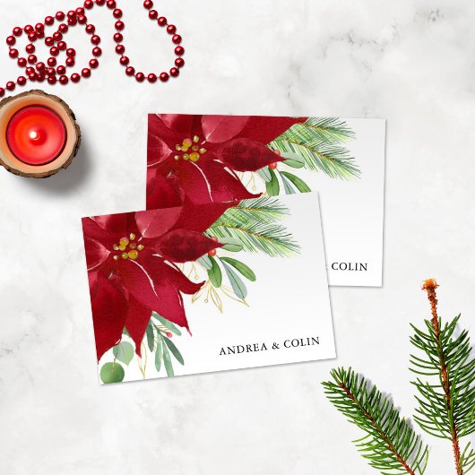 Aquarelle Noël vacances Poinsettia Merci