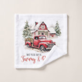 Aquarelle Noël Vintage Camion et grange (Gant de toilette)