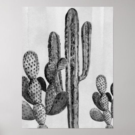 Aquarelle noir blanc Cactus Poster sud-ouest (Devant)
