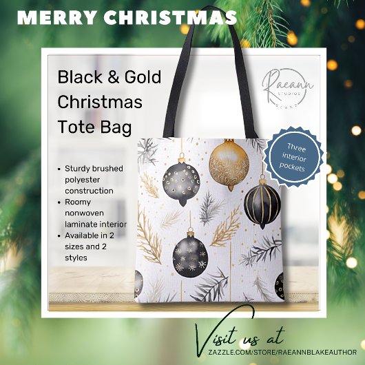 Aquarelle Noir & Or Design Sac fourre-tout de Noël