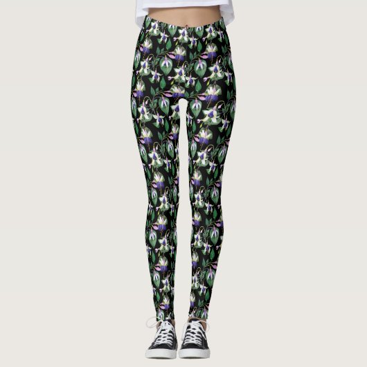Aquarelle noire Fuchsia Leggings femmes (Devant)