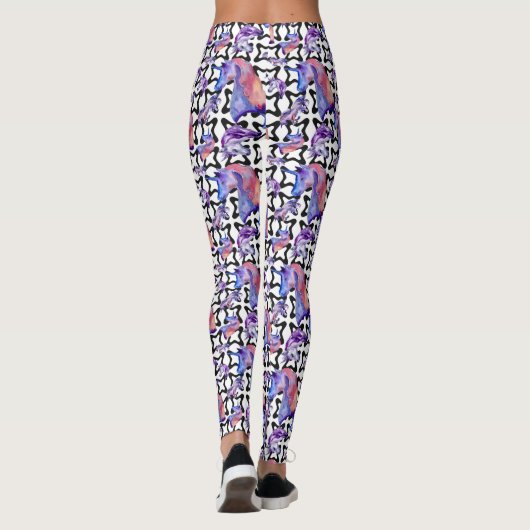 Aquarelle noire/violet pour femmes Leggings Unicor (Dos)