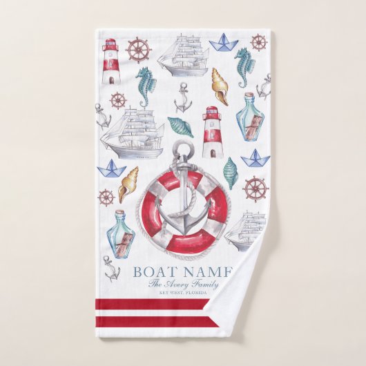 Aquarelle Nom du bateau Éléments marins (Serviette à main)