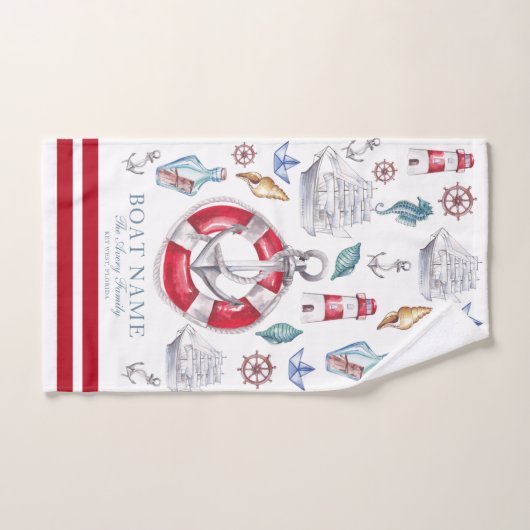 Aquarelle Nom du bateau Éléments marins (Serviette à main)