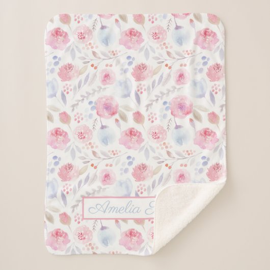 Aquarelle Nom Floral Rose moderne, Couverture bébé (Devant)