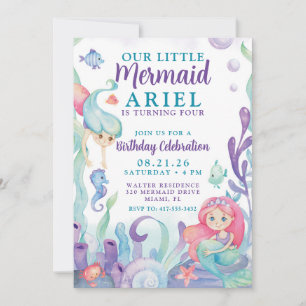 Aquarelle Notre Petite Sirène Invitation Anniversa