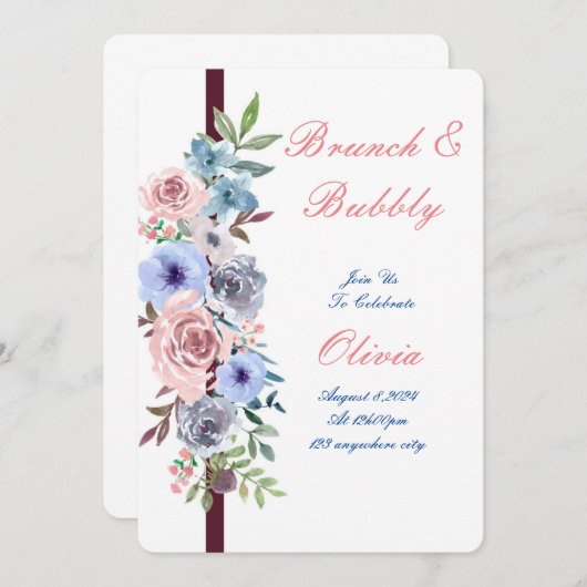 aquarelle nuptiale douche invitation florale (Devant / Derrière)