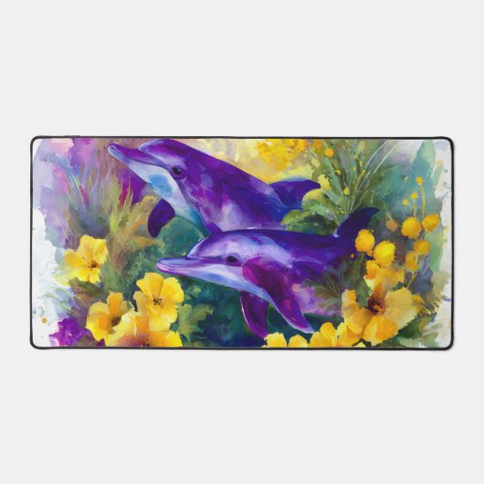 Aquarelle Océan Dauphins Fleurs Tropicales (Recto)
