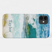 Aquarelle Océan Monogramme Coque-Mate coque iphone (Dos (Horizontal))