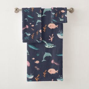 Aquarelle Océan Sea Animaux Motif bleu