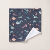 Aquarelle Océan Sea Animaux Motif bleu (Gant de toilette)