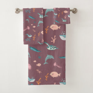 Aquarelle Océan Sea Animaux Motif rose pâle