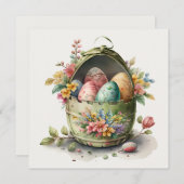 Aquarelle OEufs de Pâques Carte Florale (Devant / Derrière)