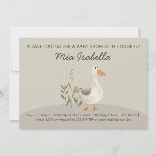 Aquarelle Oie Baby shower QR code Invitation (Devant)