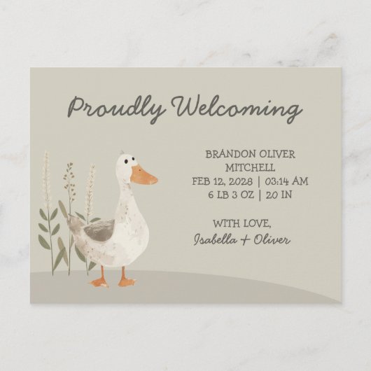 Aquarelle Oie photo Faire-part bébé - Carte (Dos)