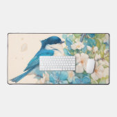 Aquarelle Oiseau Bleu Floraison de Printemps (Clavier et souris)