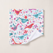 Aquarelle Oiseaux dans un jardin Floral Turquoise  (Gant de toilette)