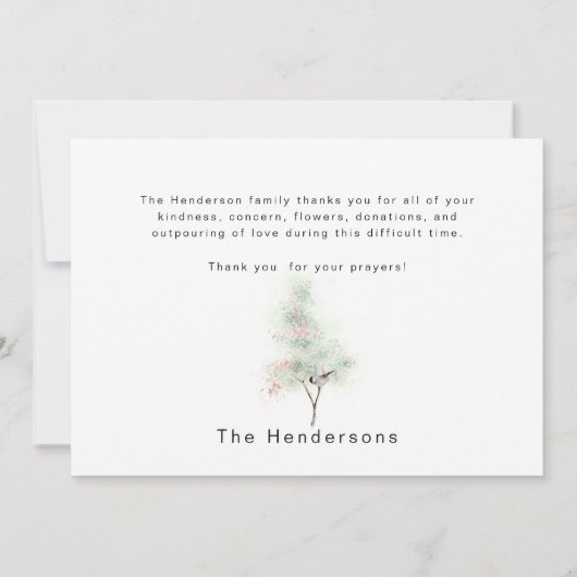 Aquarelle Oiseaux Merci funéraire (Dos)