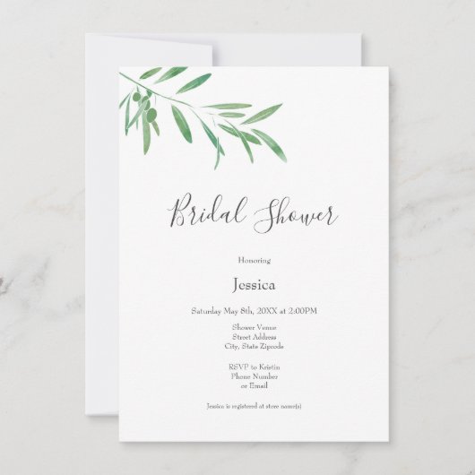 Aquarelle Olive Branch Invitation (Devant)