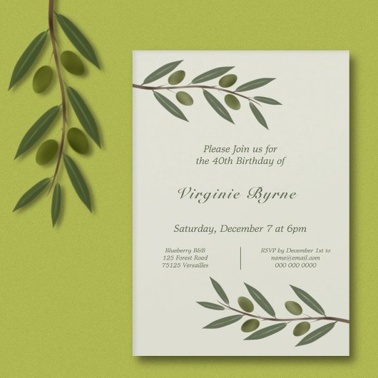 Aquarelle Olive Branch Invitation d'anniversaire