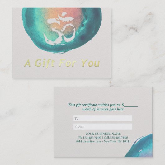 Aquarelle OM YOGA Instructeur Certificat cadeau (Devant / Derrière)