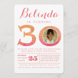 Aquarelle Ombre 30e anniversaire Invitation photo