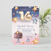 Aquarelle Ombre Stars Cake Sweet 16 Invitation (Debout devant)