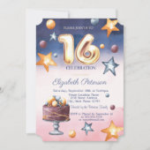 Aquarelle Ombre Stars Cake Sweet 16 Invitation (Devant)
