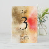 Aquarelle Or et Orange | Cartes de numéros de tabl (Debout devant)