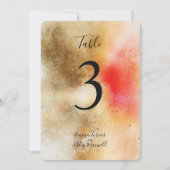 Aquarelle Or et Orange | Cartes de numéros de tabl (Devant)