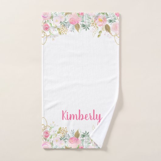 Aquarelle or et rose Fleurs Shabby Chic (Serviette à main)