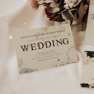 Aquarelle or et Roses verts Faire-part de mariage