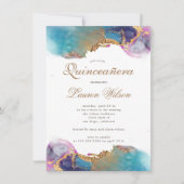 aquarelle or fausse feuille Quinceanera Invitation (Devant)