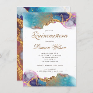 aquarelle or fausse feuille Quinceanera Invitation