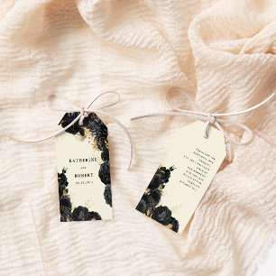 Aquarelle or noir Rose Mariage étiquette cadeau 