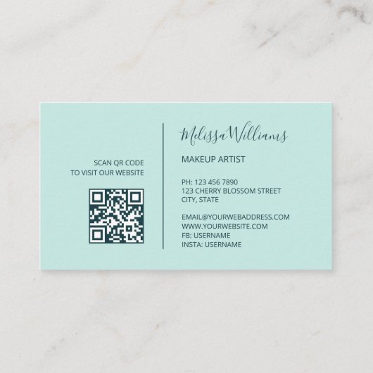 Aquarelle or turquoise | Carte de visite de code Q (Dos)