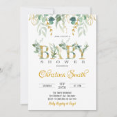 Aquarelle or vert Baby shower Invitation (Devant)