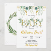 Aquarelle or vert Baby shower Invitation (Devant / Derrière)
