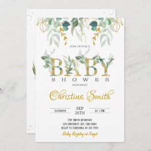 Aquarelle or vert Baby shower Invitation