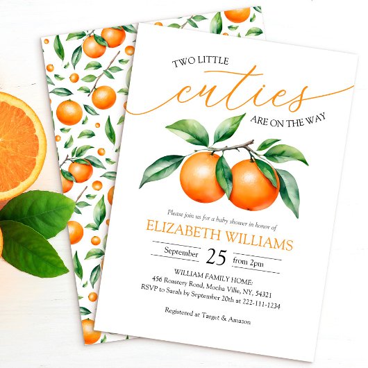 Aquarelle Orange Baby shower Invitation pour jumea