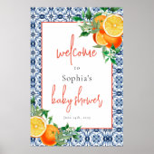 Aquarelle Orange Blue Positano Affiche de bienvenu (Devant)