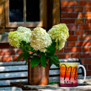 Aquarelle orange lettre M nom café tasse