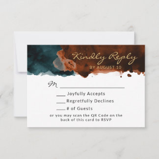 Aquarelle orange turquoise et brûlée QR Code RSVP