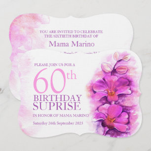 Aquarelle orchidée violet surprise 60e invitation